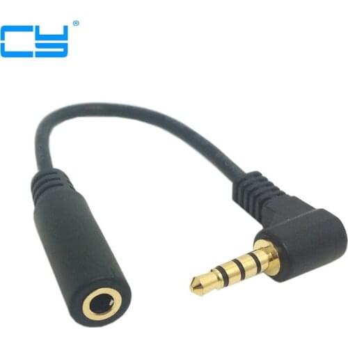 90 degree right angled 3.5mm 4 poles Audio Stereo Male to Female Extension Cable 10cm Black