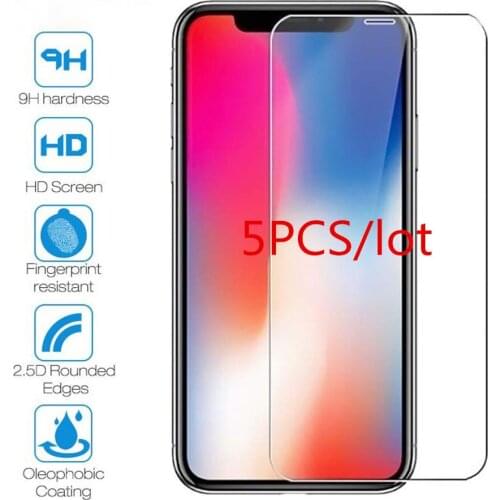 5Pcs Tempered Glass On the iPhone 11 Pro MAX XS MAX X XR Screen Protective Film For iPhone 6 6s 7 8 Plus 5 5s SE Glass Protector