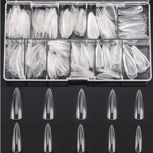500pcs Pointy Stiletto Nail Tips Clear/Natural/ White Full Cover Coffin French Fake Nails Fashion Acrylic Fingernail Diy Salon