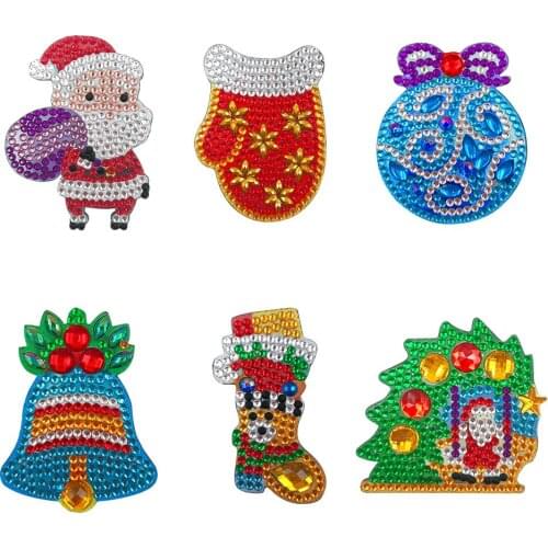 6pcs Xmas Fridge Magnets Sticker Special Shape Full Drill DIY Diamond Painting Refrigerator Magnets Christmas Decoration