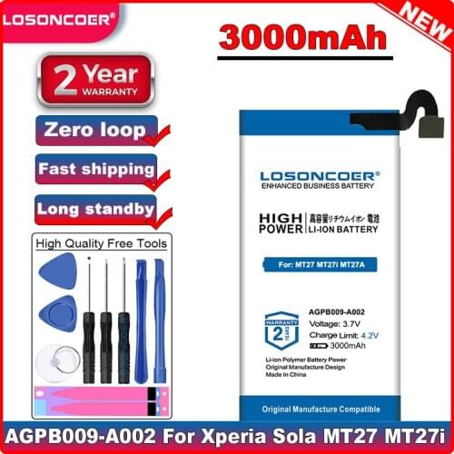 LOSONCOER 3000mAh AGPB009-A002 AGPB009A002 Mobile Phone Battery For Xperia Sola MT27 MT27i MT27a P LT22 LT22I Batteries