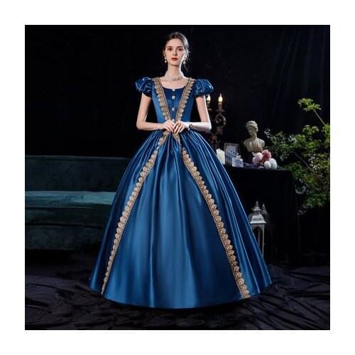 Bubble sleeve peacock blue/green/wine red embroidery rococo ball gown Renaissance Gown queen Victorian/Marie Antoinette Belle