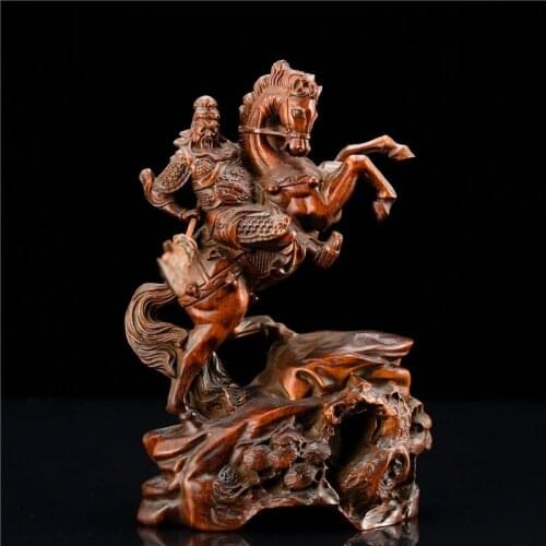 CCZHIDAO Three Kingdom Guan Yu Figurine Knight Chinese History Figures Guan Gong Wood Statue Feng Shui Home Decorations