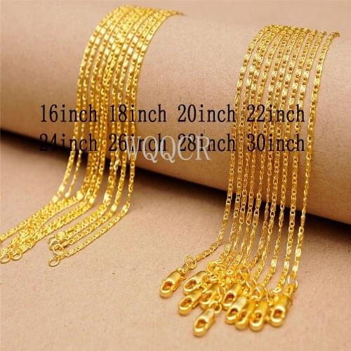 5PCS Womens High Jewelry 1.9MM 18 K Gold Flat S Chain Necklace Charm Gold Necklace 16" 18" 20" 22" 24" 26" 28" 30" inches