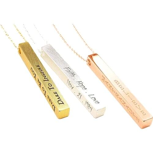 Customized 4-Sided 3D Vertical Bar Pendant Necklace,Personalized Carving Encouragement,Blessing,Hope For Birthday Jewelry Gifts