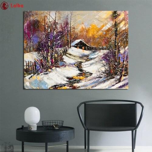 DIY diamond painting Abstract landscape art, snow house in the forest cross stitch diamond full mosaic diamond embroidery full