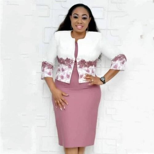 Two Pieces Sets Bodycon Office Dress For Women Elegant Party Stylish Solid Pink Autumn Winter Casual Evening Female Midi Dresses