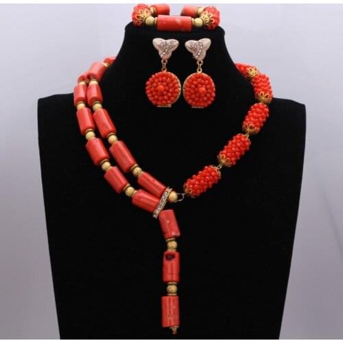 Girls Jewelry Set Original Coral and African Crystal Beads Necklace Jewelry Set Gift Large Earrings Brand Jewelry Set New