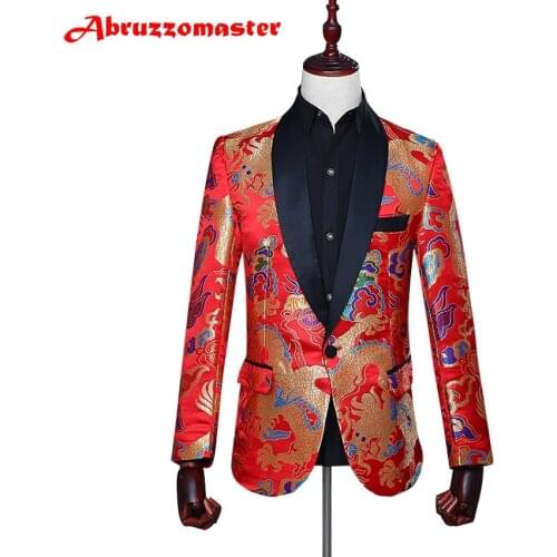 Animal Print Suit Jacket Red Print Suit Blazer Shawl Lapel Man Jacket Custom Made Man Top Tailor Suit Blazer (Jacket+p
