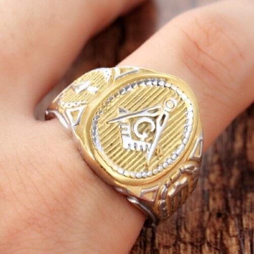 Cool Freemason Mens Boys Gold Silver color 316L Stainless Steel Free Mason Masonic Ring US Size 7-15