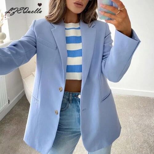 LZEQuella Women Stylish Button Jacket Coat Women 2021 Fashion Lapel Collar Long Sleeve Pocket Loose Outerwear Chic Tops NZ3819