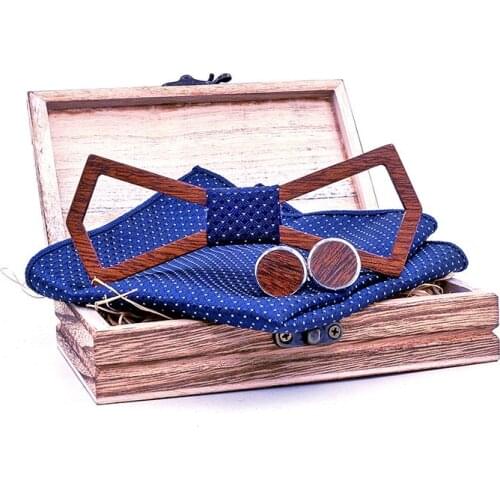 Linbaiway 3D Wooden Bowtie Pocket Square Cufflinks for Mens Suits Wedding Hollow Carved Wood Bow Tie Cuff Buttons Butterfly