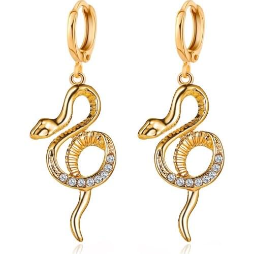 Trendy Vintage Snake Shape Dangle Earrings for Women Girl Retro Crystal Drop Earrings Cute Small Object Earring Jewelry Bijoux