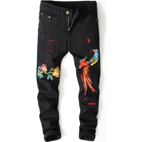 Embroidery Animal Jeans Men Beggar Denim Jeans For Men Slim Moto & Biker Jeans Designer Slim Trousers Jeans Homme