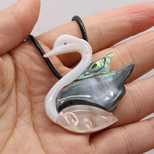 Natural Shell Necklace With Swan-Shaped Pendant Leather Cord 2MM Charms For Elegant Women Love Romantic Gift