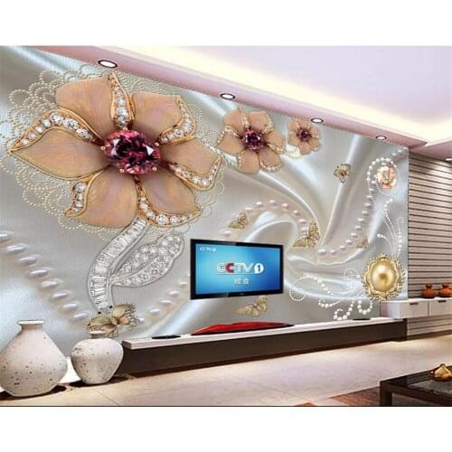 Beibehang Wallpaper custom wallpaper mural photo HD pearl diamond inlaid flower butterfly love flower TV background wall