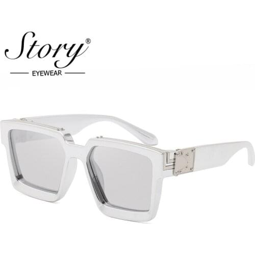 STORY Retro Steampunk Square Sunglasses Men 2020 Luxury Brand Design Vintage Sliver Frame Mirrored Driving Sun Glasses S86229F