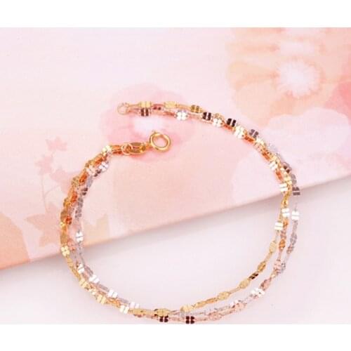 Solid Pure 18K Multi-tone Gold Bracelet Women Luck Clover Chain Link Bracelet Best Gift