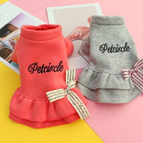 Winter Autumn Dog Cat Dress Coat with letter bowknot puppy dog clothing teddy poodle clothes for Dogs small pet