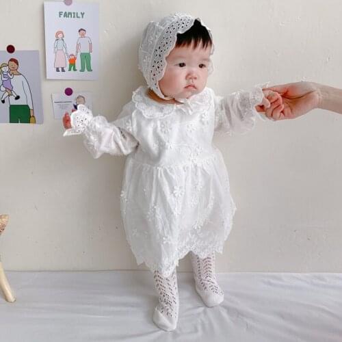 Autumn Baby Girls Dress Girl Baptism Dress Lace Christening Dress And Bonnet Infant Toddler Rompers Princess Clothes Autumn