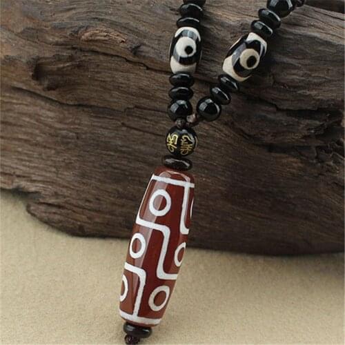 Nine Eye Tibet Dzi Pendant Drop Choker Nacklace Natural Stone Materials Fashionable Style Tibet Heaven Bead Bring Good Luck