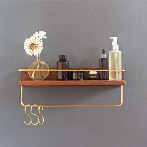 Solid Wood Shelf Bathroom Multifunctional Towel Rack Lotion Bottle and Mouthwash Cup Storage Rack Home Wall Decoration Ornaments
