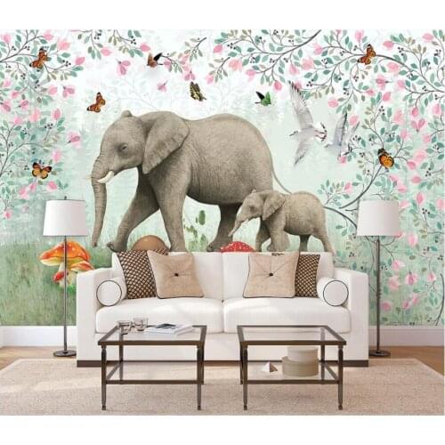 Custom photo 3d wallpaper Hand painted forest elephant flower living room home decor 3d wall murals wallpaper for walls 3 d
