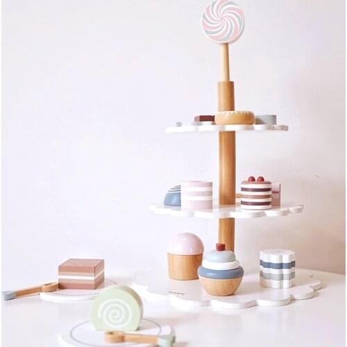 Cake Pop Shop 18 Piece Pretend Dessert Bakery Play Set with Real Wood Tea Time Pastry Tower for Preschoolers 3 Years & Up