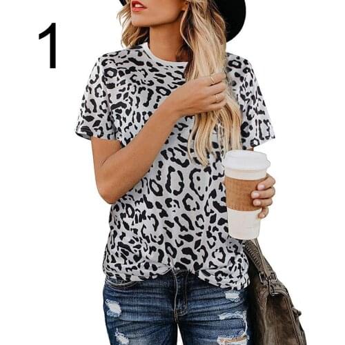 Fashion Women Leopard Snakeskin O Neck Short Sleeve Pullover T-shirt Casual Top For Women 2020 Womens T-shirt