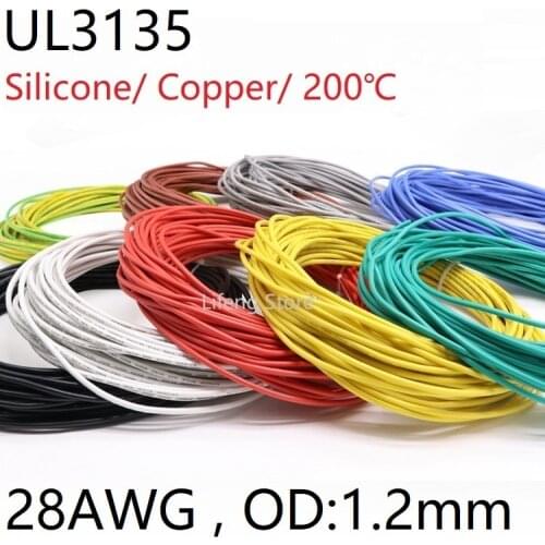 UL3135 Silica Gel Wire 28AWG Electrical Silicone Cable Heatproof Flexible Tinned Copper 0.06mm2 Insulate Soft DIY Core Test Line