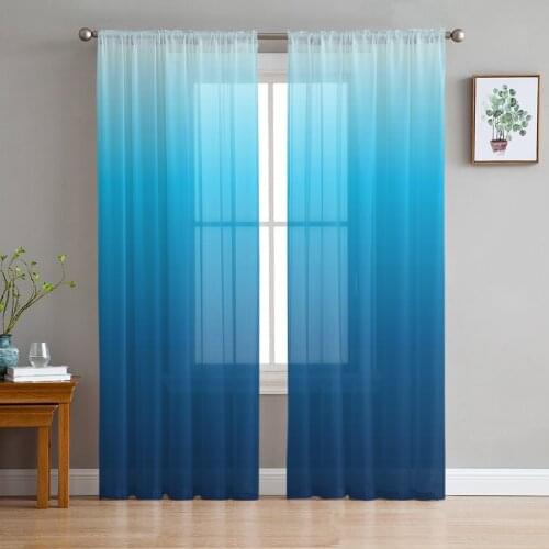 Blue Gradient Curtain Window Tulle For Living Room Bedroom The Kitchen Window Treatment Decorations Curtains