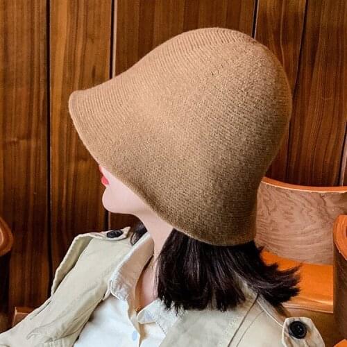 Warm Wool Bucket Cap In Autumn and Winter. Fashion Knitted Wool Hat. Womens Solid Color Basin Cap. Korean Retro Fishermans Hat
