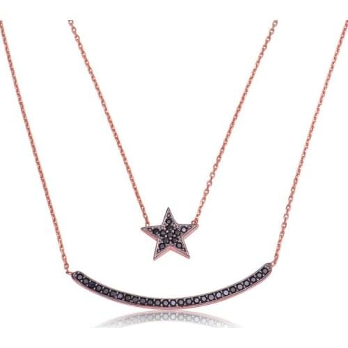 Tevuli 925 Sterling Silver Double Chain Moon Star Women 'S Necklace
