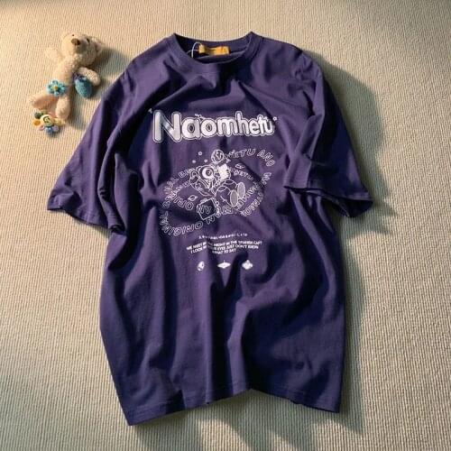 Retro Harajuku Sleeve T-shirt Female Summer O-neck Astronaut Planet Letter Cartoon Short y2k Streetwear Punk Oversized T Shirt