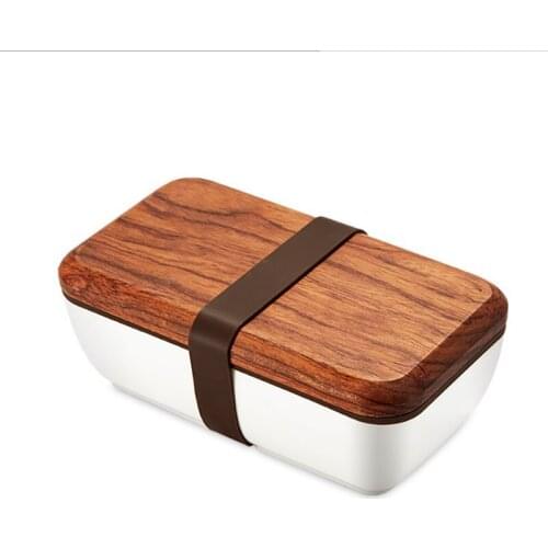 Lunch Box Japanese Wood Bento Box Ceramic Bowl BPA Free Portable Food Container With Cutlery Students Picnic School