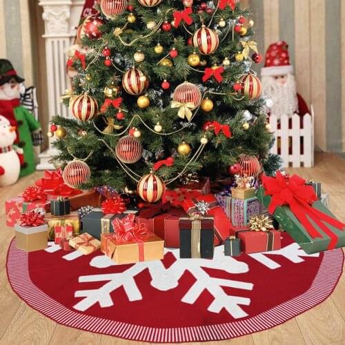 Merry Christmas Tree Skirt, Snowflake Print Knitted Tree Skirt Christmas Party Home Decorations, Red White 2020 New Arrivals