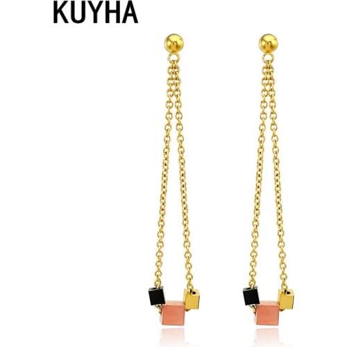 Chain Link Geometric Shape Long Earrings Gold Color Stud Earrings For Women Chic Elegant Earrings Jewelry