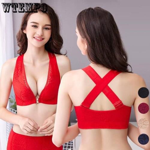 Seamless Push Up Bra Women Plus Size E F Cup Underwear Bras Floral Lace Sexy Bralette Front Closure Large Lingerie Brassiere Red