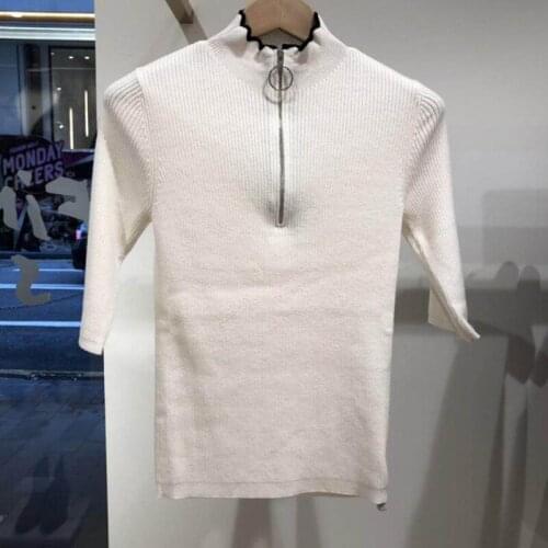 Patads French minority wool sweater rib solid color zipper high neck slim lady autumn and winter pu00194