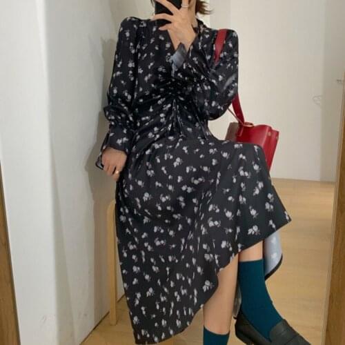 Vintage Floral Print Party Vestidos Robe 2021 New Autumn Female Chiffon Long Dress Women Long Sleeve Holiday Boho Beach Dress