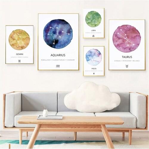 12 Zodiac Planet Astrology Taurus Pisces Wall Art Canvas Painting Nordic Posters And Prints Wall Pictures For Living Room Decor