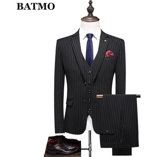 BATMO 2021 new arrival casual striped suits men,wedding dress,jackets+pants+vest SJT108