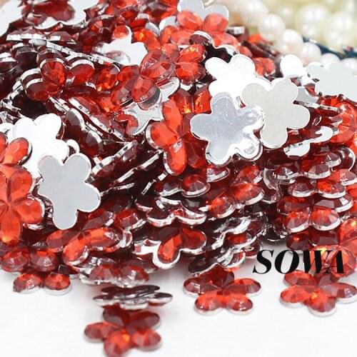 Free Shipping High Quality 1000pcs/Lot Size 10mm Red Plum Flower Round Acrylic Flat Back Nail Art for DIY