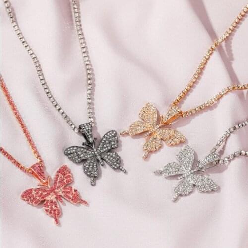 Shining Bling Crystal Butterfly Choker Necklaces for Women Gold Silver Color Tennis Chain Animals Pendant Rhinestone Jewelry