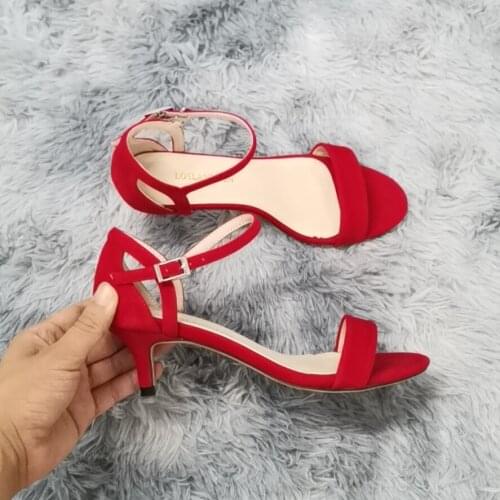 Women Sandals Summer Fashion Sexy 5cm Low Heels Peep Toes Ankle Strap Sandal High Heels Party Dress Red Wedding Shoes Plus Size