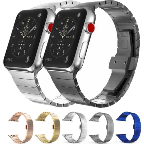 Stainless Steel Bracelet Strap for Apple Watch 44mm 42mm 40mm 38mm Watch Band for Apple Watch 6 4 SE 3 Iwatch 5 Butterfly Buckle