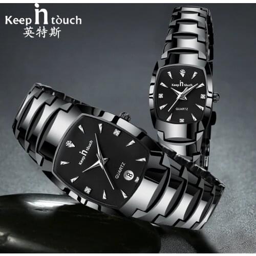KEEP IN TOUCH Couple Watch Diamond Rectang Quartz Lovers Watches Waterproof Bracelet Gift Wedding Wristwatch for Women Mens 2020