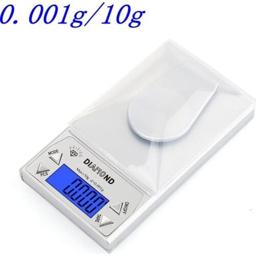 0.001g/10g Mini LCD Digital Diamond Jewelry Scale High Precision Food Diet Gem Scales Weighing Balance Silver CT/DWT/G/GN