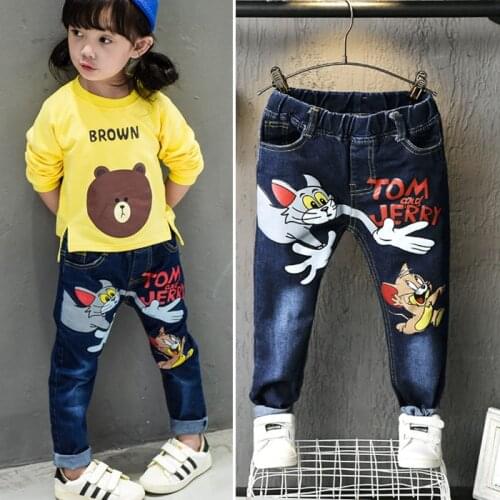 Childrens clothing 2020 child autumn denim long trousers boys cartoon print fashion jeans