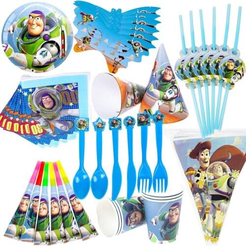 Disney Toy story Cupcake Wrappers Toppers Disposable Tableware Set Cup Plate Straws Birthday Party Cake Decorations Supplies